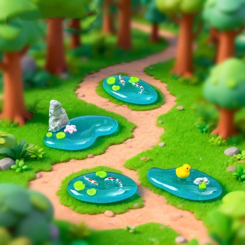 Bonsai Garden With Koi Pond - Miniaturowe ozdoby do stawków z żywicy